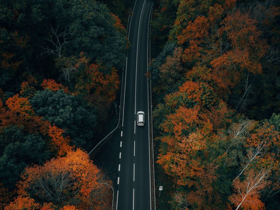 Herbstliche Landstraße bei Blankenburg im Harz